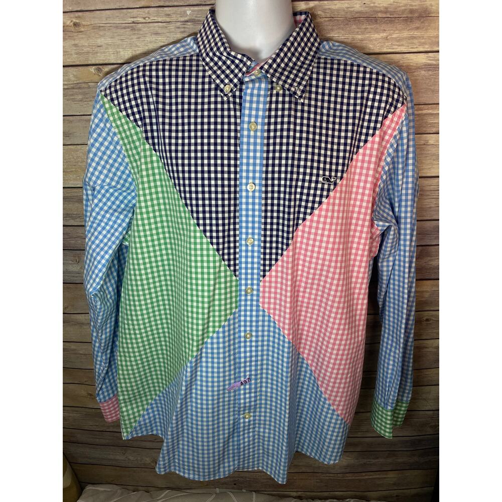 Vineyard Vines "Party Lights" Patchwork Gingham Shirt — XL